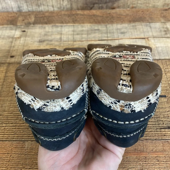 Tony Lama Boat Shoes Womens 6.5B Lindale Lace Up Black Tan Woven Flats‎ - Picture 12 of 14